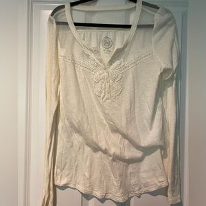 SO Women's Ivory Lace Accent Blouse Sz L